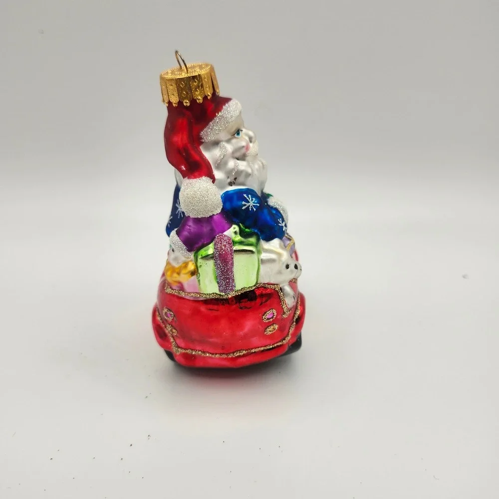 Vintage Polish Blown Glass‎ Santa in Red Car Christmas Ornament Hand Painted